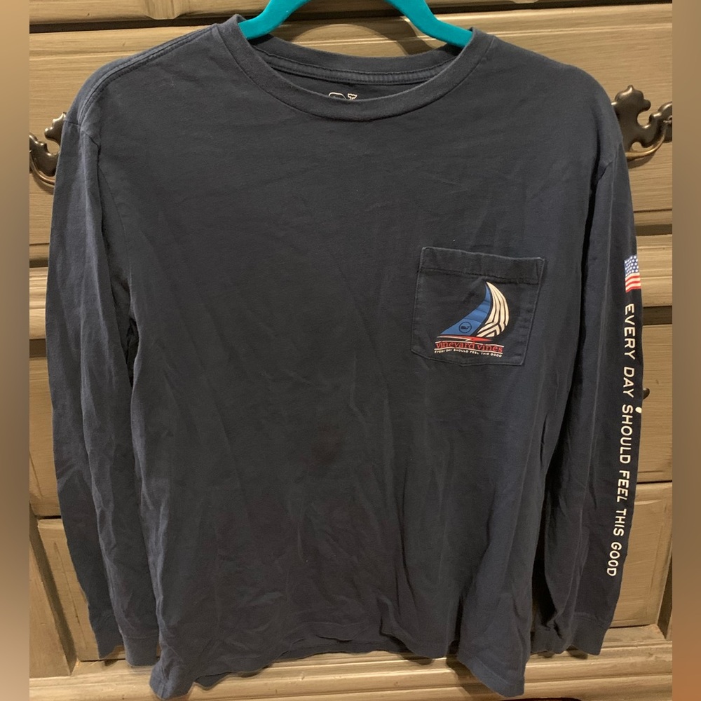 Navy Blue Vineyard Vines Long Sleeve Pocket Tee Size Small